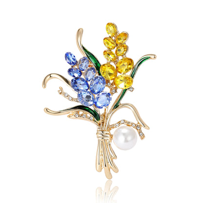 Beaut&Berry Ear of Wheat Brooches for Women Rhinestone Blue and Yellow Plant Pins 5-Color Unisex Casual Accessories Gifts