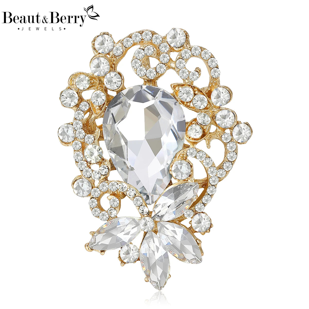 Beaut&Berry Luxury Crystal Glass Flower Brooches for Women Unisex Rhinestone Pins Casual Party Jewelry Accessories Gifts