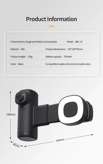 Single-Axis Phone Grip with Bluetooth LED Selfie Light, Adjustable Angle for Smartphone Photography, Video Live Streaming