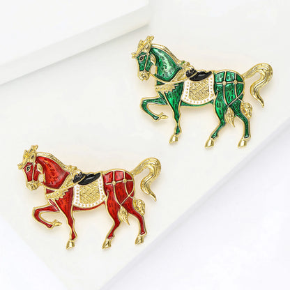 Beaut&Berry Classic Enamel Horse Brooches for Women Zodiac Animal Pins Casual Party Accessories Luxury New Year Gifts Friends