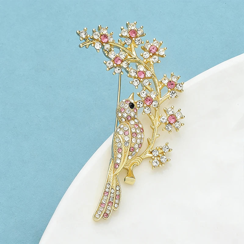 Wuli&baby Beautiful Flower And Bird Brooches For Women Unisex Rhinestone Animal Plants Party Office Brooch Pins Gifts