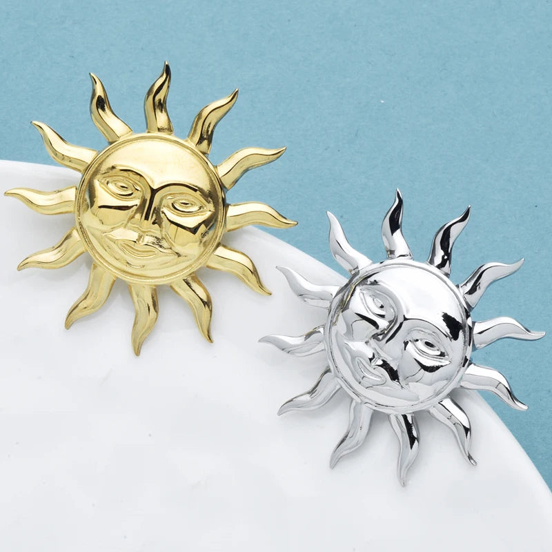 Wuli&baby Stainless Steel Sun Brooches For Women Unisex 2-color Simple Style Casual Office Brooch Pin Fashion Jewelry Gifts