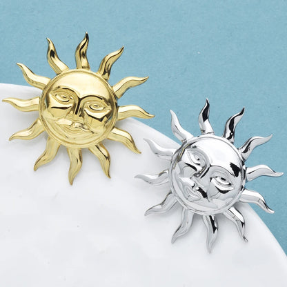 Wuli&baby Stainless Steel Sun Brooches For Women Unisex 2-color Simple Style Casual Office Brooch Pin Fashion Jewelry Gifts