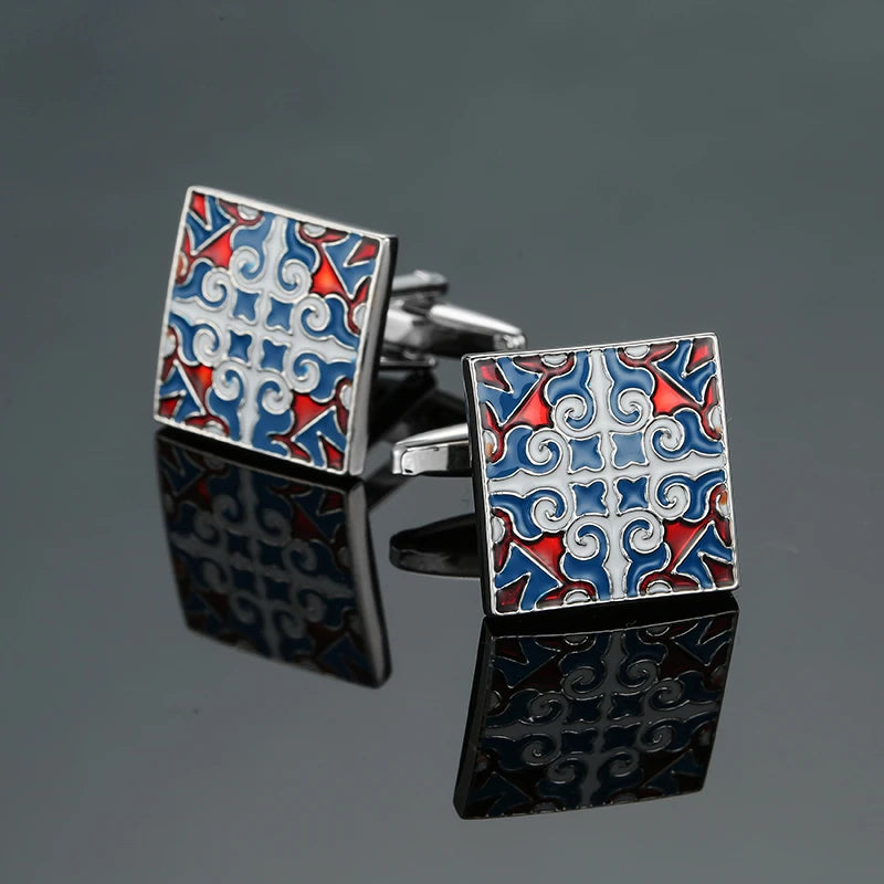 Luxury men's French shirt cufflinks classic square blue and black retro patterns cuff buttons suit accessories jewelry wholesale