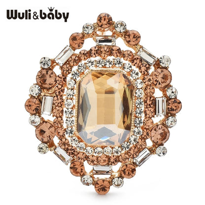 Wuli&baby Crystal Royal Style Geometric Brooches For Women Unisex 4-color Elegant Party Office Brooch Pins Gifts