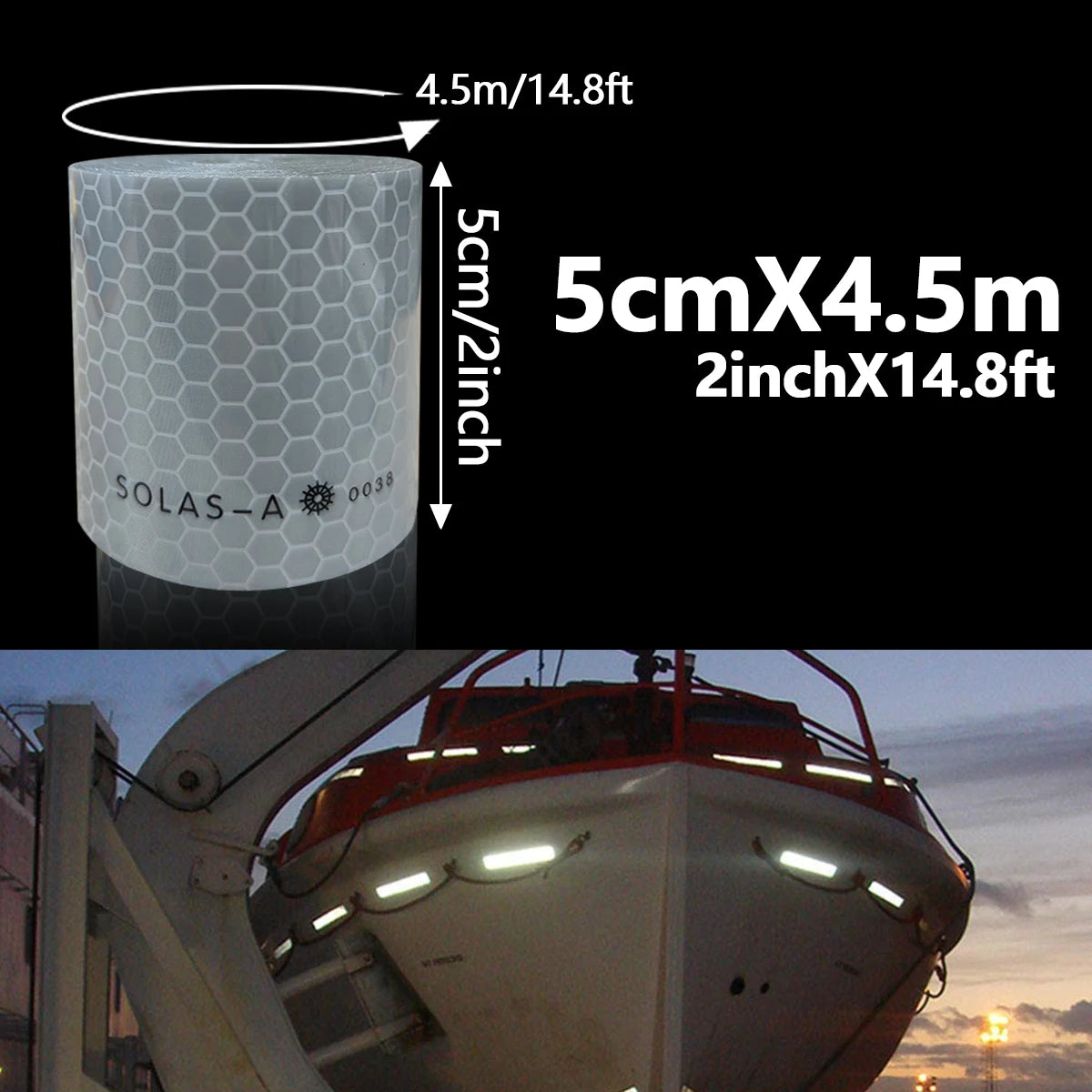 Maritime Film SOLAS Grade Reflective Tape for Ships, Eye-Catching Safety Warning, Silver White Waterproof Super Reflective