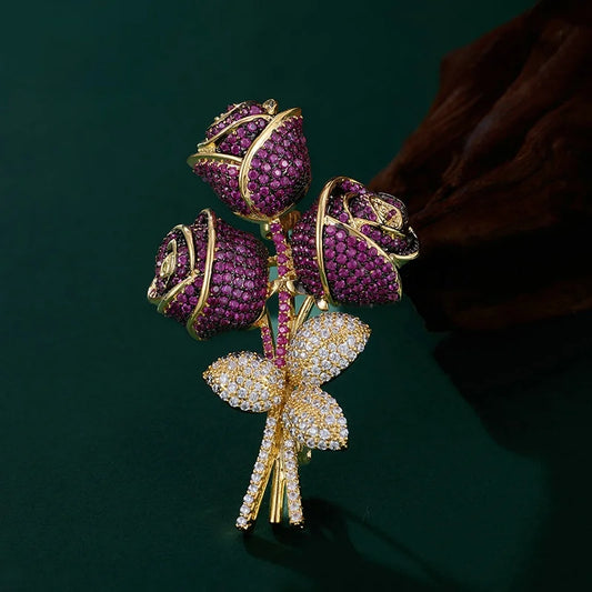 Luxurious Heavy-Work Vintage Rose Bouquet Brooch High-End Elegant Flower Pin for Evening Dresses Fashionable Accessory