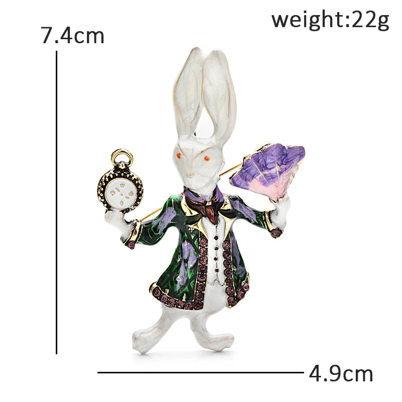 Wuli&baby Funny Rabbit Brooches For Women Unisex 2-color Enamel Holding Clock Fan Act  Rare Bunny Casual Party Brooch Pins Gifts