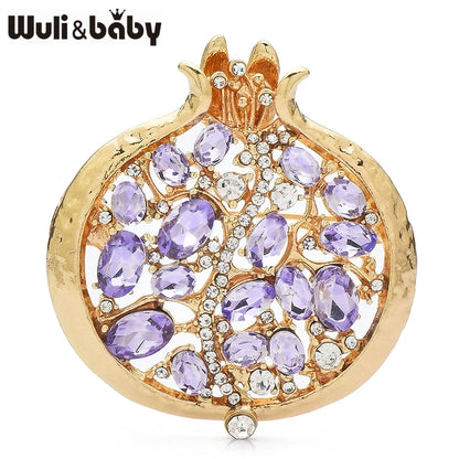 Wuli&baby 3-color Pomegranate Brooches For Women Unisex Enamel Rhinestone Fruits Plants Party Office Coat Brooch Pins Gifts