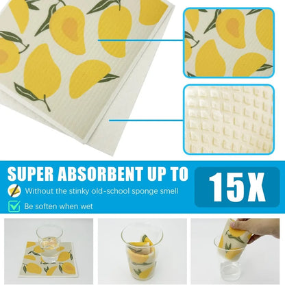 4 Pcs Swedish Dishcloths Eco-Friendly Reusable Kitchen Wipes Absorbent and Quick Drying Swedish Sponge Cloths for Efficient