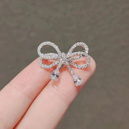 Elegant Bowknot Water Drop Brooches Buckle Pin for Girl Bridal Shiny CZ Crystal Bow Knot Ribbon Jewelry for Wedding Party
