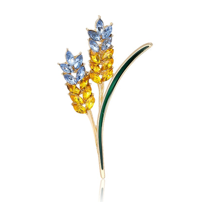 Beaut&Berry Ear of Wheat Brooches for Women Rhinestone Blue and Yellow Plant Pins 5-Color Unisex Casual Accessories Gifts