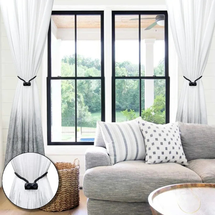 2/4pcs Curtain Tiebacks with Strong Magnet Thick Rope Design Bedroom Living Room Kitchen Durable for Office, Home Decoration