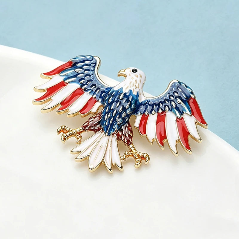 Wuli&baby Eagle USA 250 Independence Day Brooches Pins For Women Unisex Enamel Cool American Flag Design Eagle Animal Brooch Pin