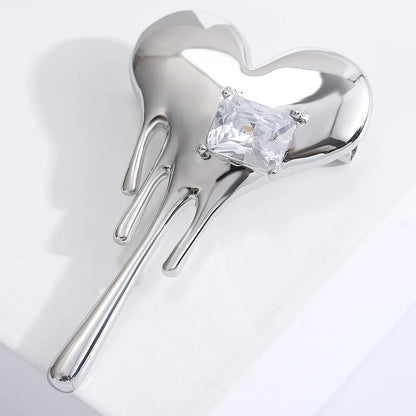 Fashion Simple Alloy Melting Heart Brooches For Women Unisex Crystal Square Enamel Love Heart Brooch Pins Casual Jewelry Gifts