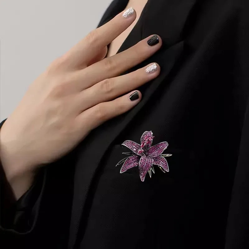 Ajojewel White/Green/Purple Lily Brooch Rhinestone Flower Jewelry High Quality Cloth Pin Trendy Gifts