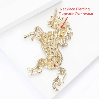 Beaut&Berry Classic Rhinestone Horse Brooches for Women Animal Pin Necklace Luxury  New Year Gifts Friends Zodiac Animal Jewelry