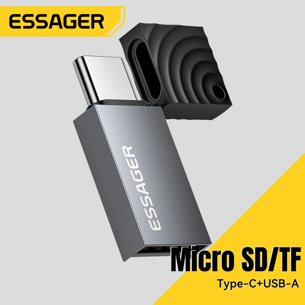 Essager 2-in-1 Mini Type C USB2.0 Card Reader Adapter Micro SD TF Memory Card Reader for iPhone 16 15 Pro Huawei Macbook iPad