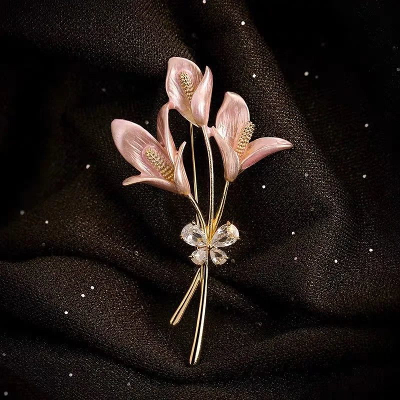 New Rhinestone Enamel Pins Lily Flower Brooches For Women Elegant Weddings Banquet LGBT Brooch Pins Gifts Dress Shirt Decoration