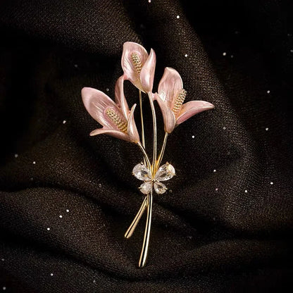New Rhinestone Enamel Pins Lily Flower Brooches For Women Elegant Weddings Banquet LGBT Brooch Pins Gifts Dress Shirt Decoration