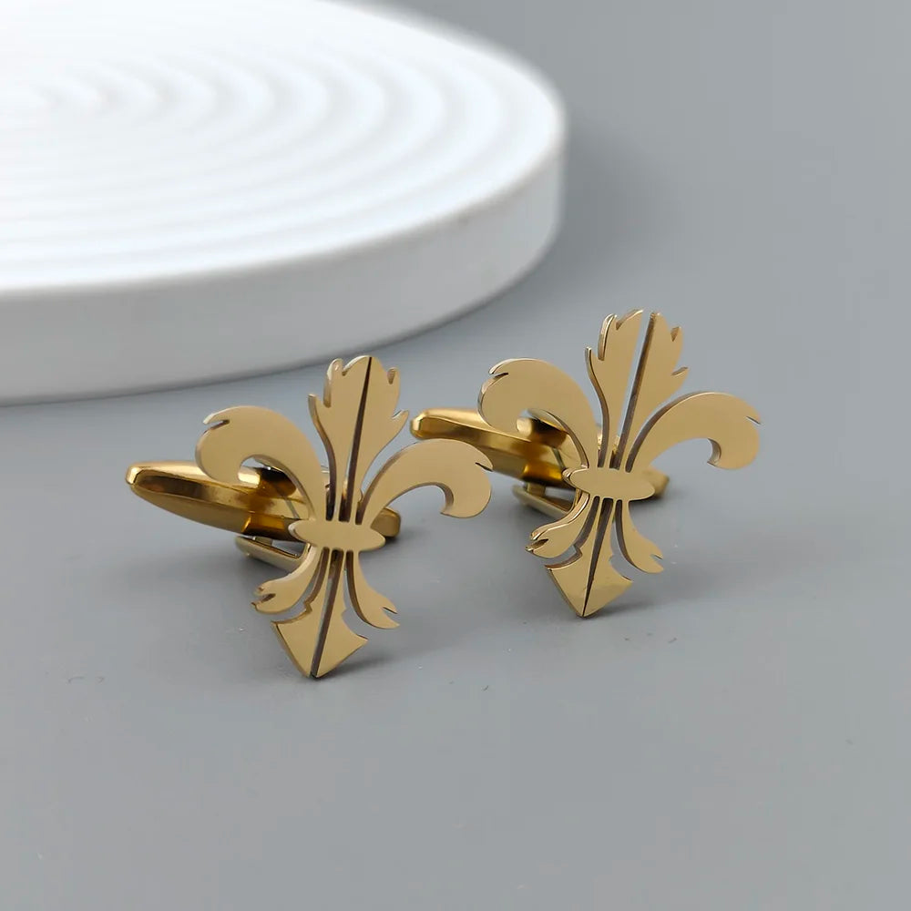 Retro Baroque men's cufflink shirt with fashionable lilies, stainless steel high-quality birthday gift, formal wear