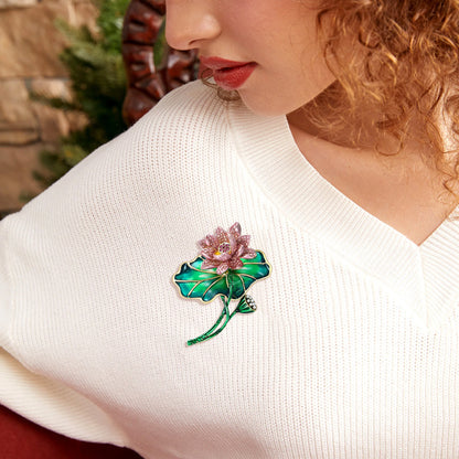 Beaut&Berry Luxury Enamel Lotus Flower Brooches for Women Unisex Plant Pins Casual Party Jewelry Accessories Gifts Decoration