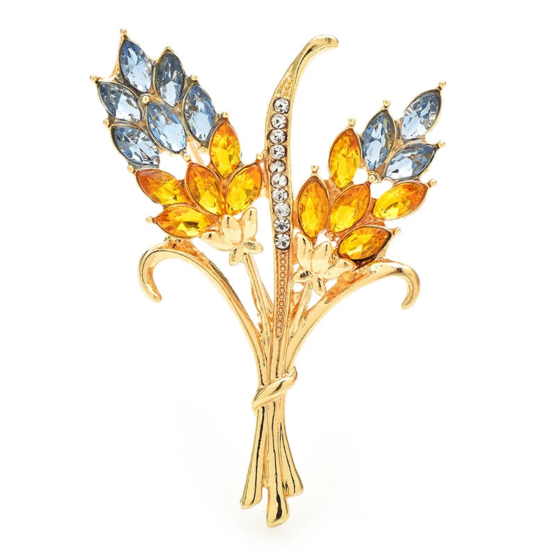 Wuli&baby Crystal Wheats Flower Brooches Pins For Women Unisex 4-color Tasty Grain Plants Office Party Brooch Pins Gifts