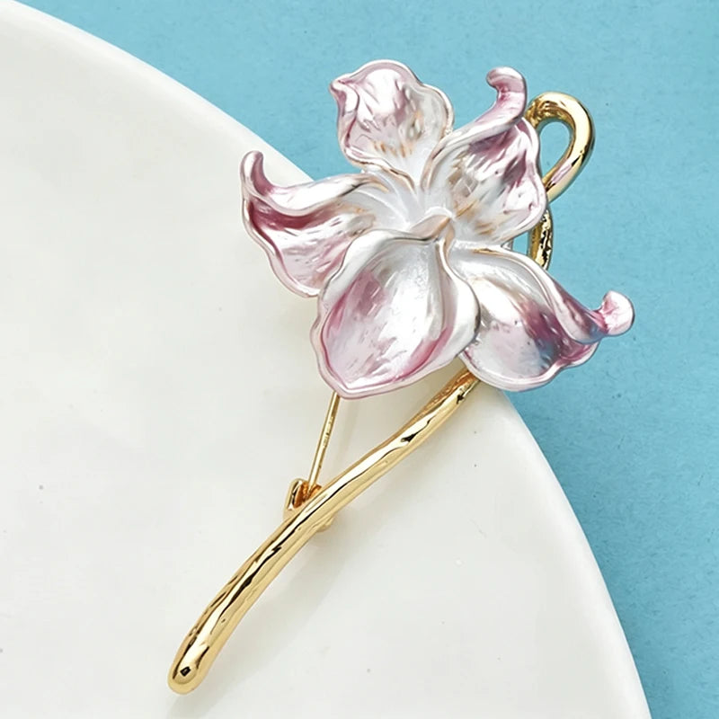 Wuli&baby Pretty Enamel Orchid Flowers For Women Lady 2-color Phalaenopsis Plants Party Casual Brooch Pins Fashion Jewelry Gifts