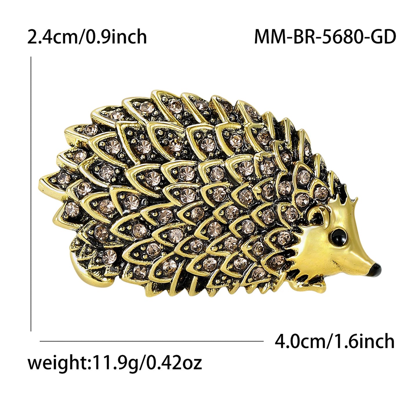 Beaut&Berry Classic Rhinestones Hedgehog Brooches for Women Unisex Animal Pins Casual Party Accessories Gifts Friend Decoration