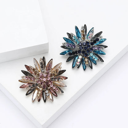 Beaut&Berry Luxury Rhinestone Sunflower Brooches for Women Unisex Plant Pins Friends Party Gifts Banquet Jewellery Accessories