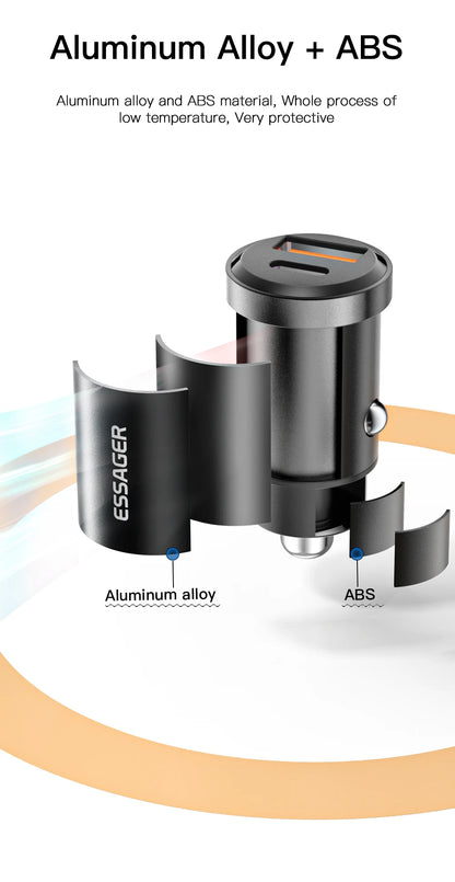Essager 30W USB Car Charger Quick Charge4.0 QC PD 3.0 SCP 5A USB Type C Car Fast Charging For iPhone 14 13 Huawei Samsung Xiaomi