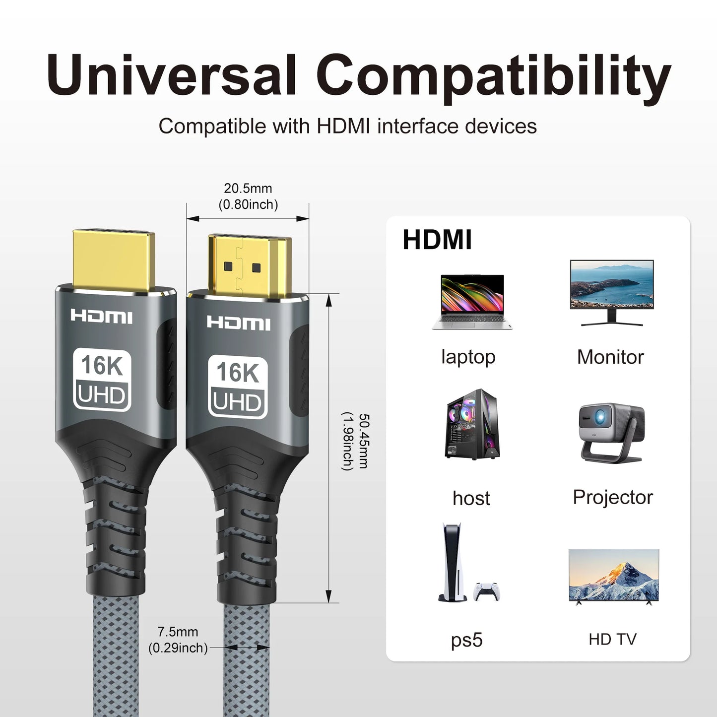 High Refresh Rate 8K@120Hz HDMI 2.2 Cable 96Gbps Supports 4K@240Hz 2K@360Hz HDR eARC for PS5 Xbox Switch TV Laptop