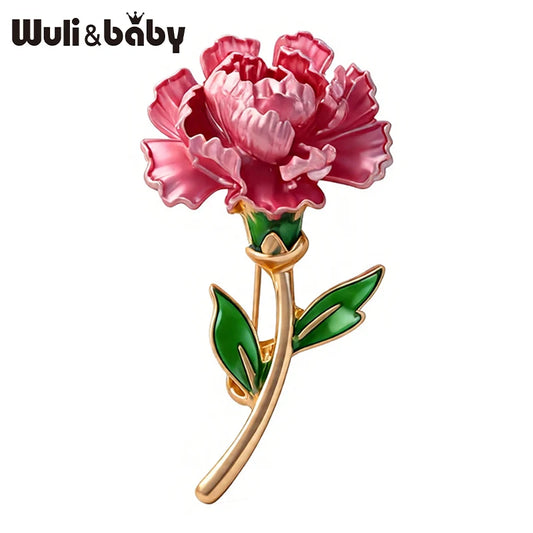 Wuli&baby January Birthday Flower Brooches Pins For Women Lady Enamel Carnation Plants Party Office Brooch Pin Mother's Day Gift