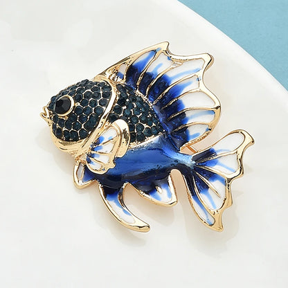 Wuli&baby Lovely Enamel Fish Brooches For Women Unisex 2-color Rhinestone Animal Party Casual Brooch Pins Gifts