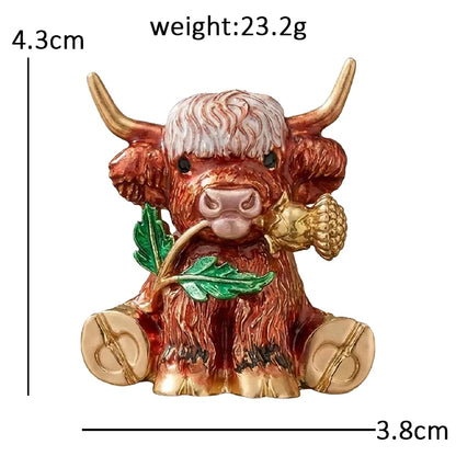Wuli&baby Thistle Flower Cattle Brooches For Women Unisex Lovely Enamel Highland Cow Animal Party Casual Brooch Pin Gifts