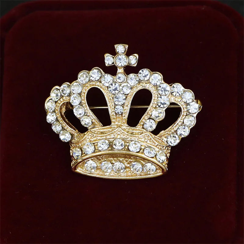 Fashion Crown Brooch For Women Vintage Zircon Crystal Luxurious Jewelry Girl Princess Gift