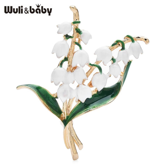 Wuli&baby Enamel Lily of the Valley Brooches White Flower Brooch Pins For Women Jewelry Accessory Gift Dress Badge