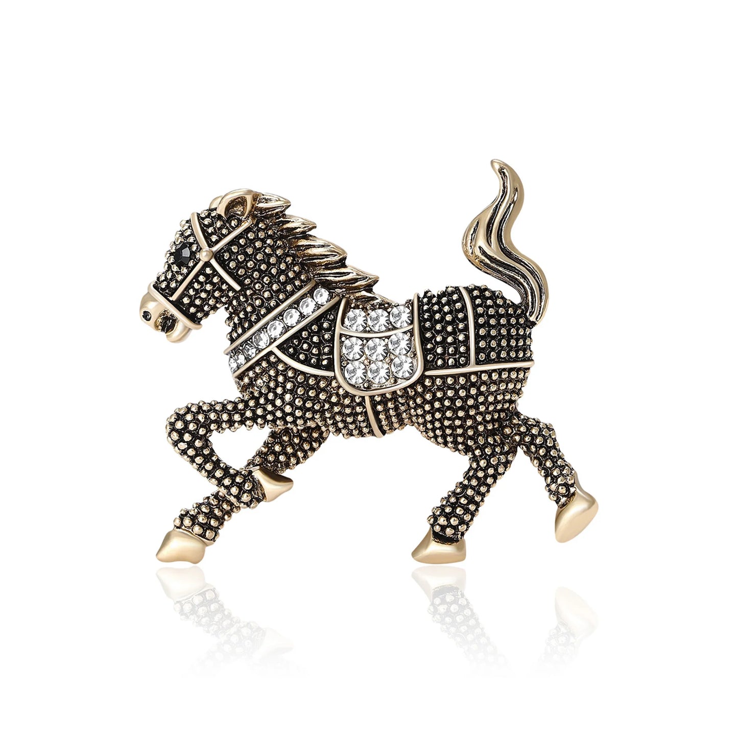 Beaut&Berry Classic Rhinestone Horse Brooches for Women Zodiac Animal Lapel Pins Casual Party Accessories New Year Gifts Friends