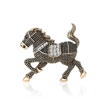Beaut&Berry Classic Rhinestone Horse Brooches for Women Zodiac Animal Lapel Pins Casual Party Accessories New Year Gifts Friends