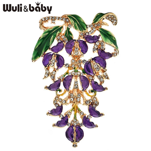 Wuli&baby Vintage Big Flower Brooches For Women Unisex 4-color Rhinestone Charming Flowers Grapes Plants Casual Party Brooch Pin