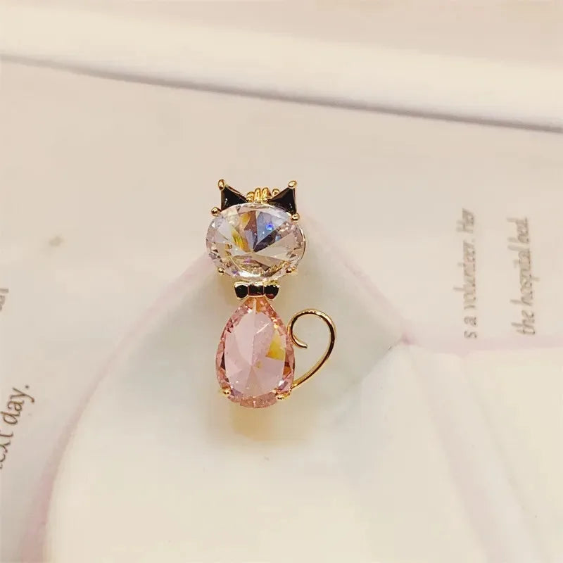 Cute Rhinestone Kitten Cat Brooch Animal Lapel Pin For Women Party Backpack Clothes Fashion Jewelry Accessories Gift Badge