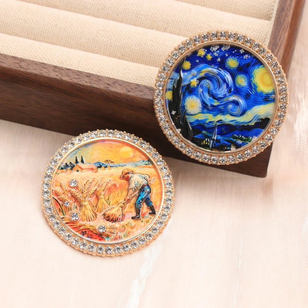 Baroque Luxury Starry Night Wheat Field Oil Painting Design Brooch for Men and Women, Jewelry, Fashion Accessories, Party Gift