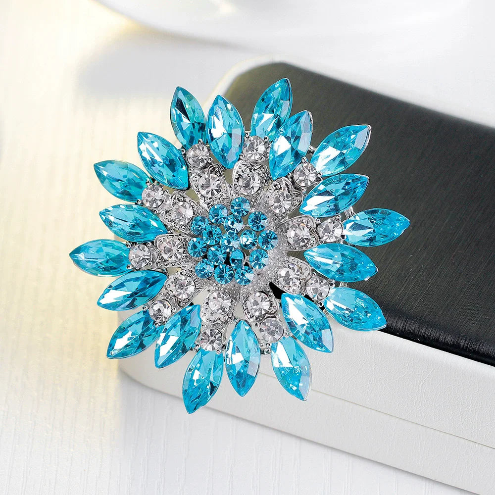 New retro men and women's fashion versatile brooches shiny crystal big flowers rhinestone pin accessories jewelry gifts