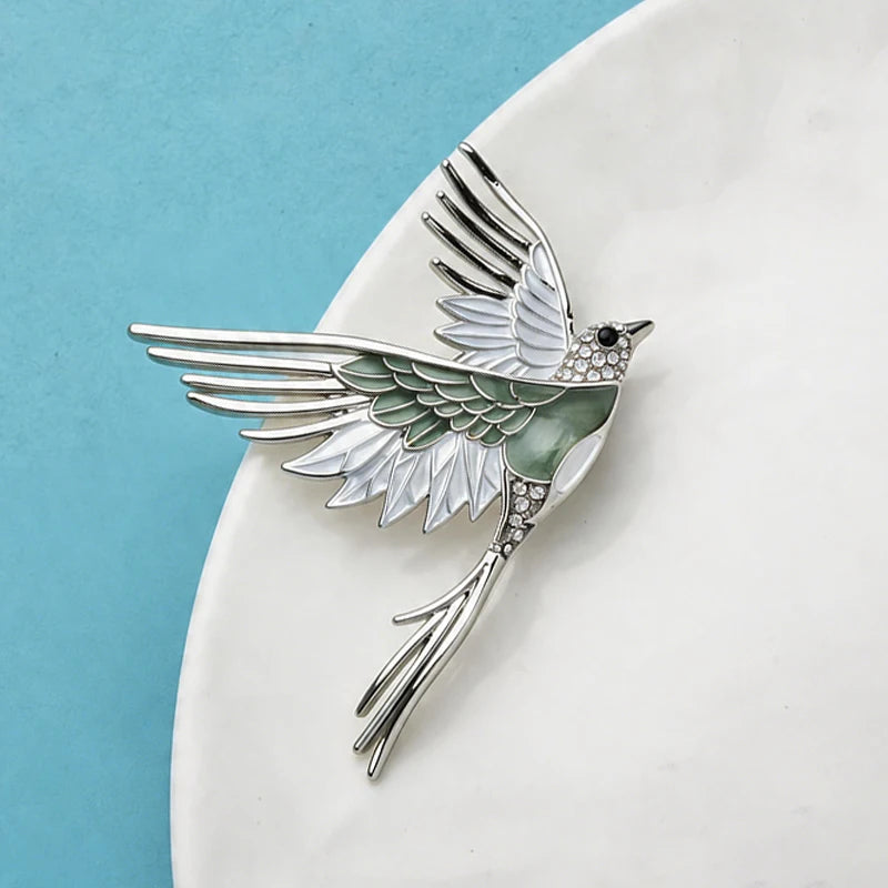 Wuli&baby Flying Bird Brooches For Women Unisex 2-color Enamel Lovely Animal Party Casual Brooch Pin Gifts