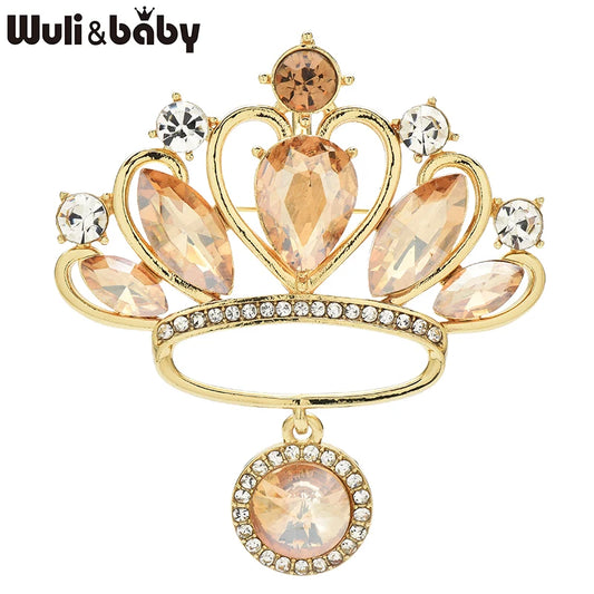 Wuli&baby Sparkling Rhinestone Crown Brooches For Women Unisex Elegant Party Office Clothes Bag's Brooch Pins Gifts