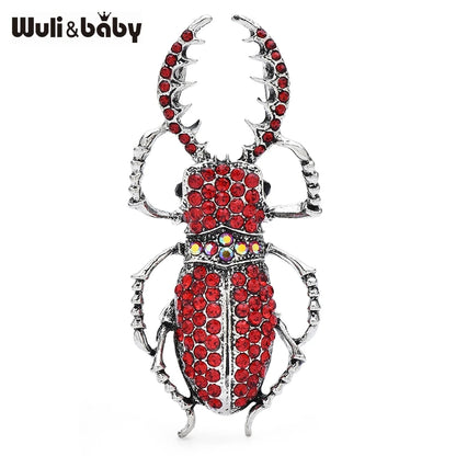 Wuli&baby Big Enamel Beetle Brooches Unisex 4-color Rhinestone Insect Party Office Brooch Pins Gifts Jewelry Metal Badge