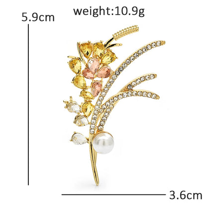 Wuli&baby Rhinestone Wheat Brooches For Women Unisex Pearl Flower Plants Office Party Brooch Pins Gifts
