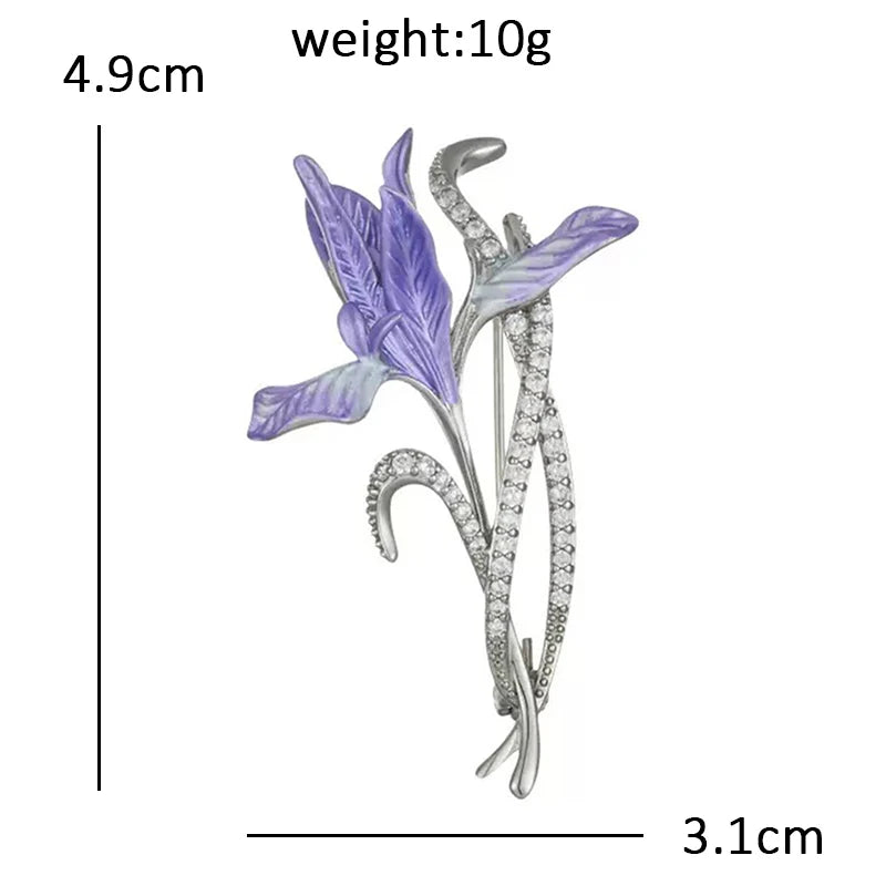 Wuli&baby Beautiful Orchid Flower Brooches For Women Unisex Rhinestone Enamel Elegant Plants Party Casual Brooch Pin Gifts