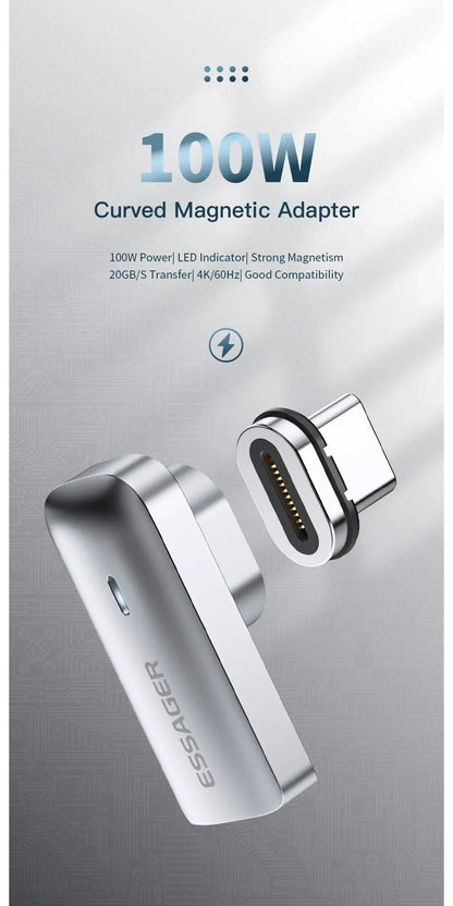 Essager PD 100W Magnetic USB C OTG Adapter Fast Charging Type C Magnet Connector 20Gbp Data Sync 4K@60Hz For Macbook Laptop