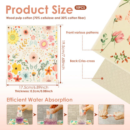 10Pcs Swedish Dishcloth High Water Absorbency Quick Drying Dish Rag Kitchen Cleaning Cloths Dish Towels Wet Dry Dishcloths